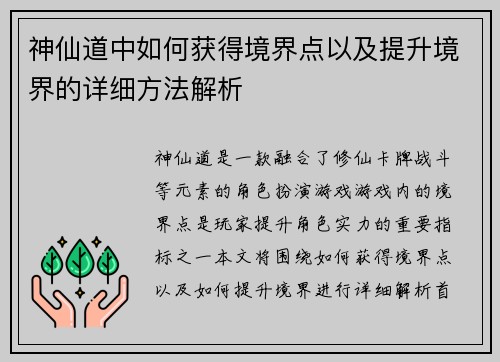 神仙道中如何获得境界点以及提升境界的详细方法解析